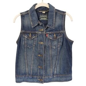 Levis Denim Trucker Vest Womens Medium Blue Sleeveless Jean Jacket Western USA